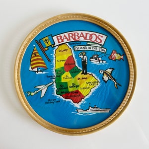 Barbados Souvenir Rattan & Glass Cocktail Tray 11.25&quot; Vintage