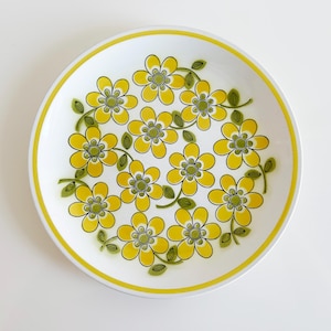 Mikasa Cera-Stone Twinkle Dinner Plate: Yellow & Green Floral Vintage 1960s