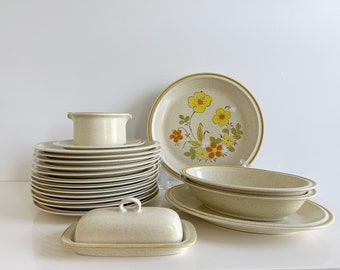 Lot of Garden Festival Yellow Stoneware Serving Hostess Dinnerware Set by Hearthside Japan Vintage