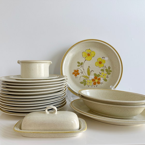 Lot of Garden Festival Yellow Stoneware Serving Hostess Dinnerware Set by Hearthside Japan Vintage