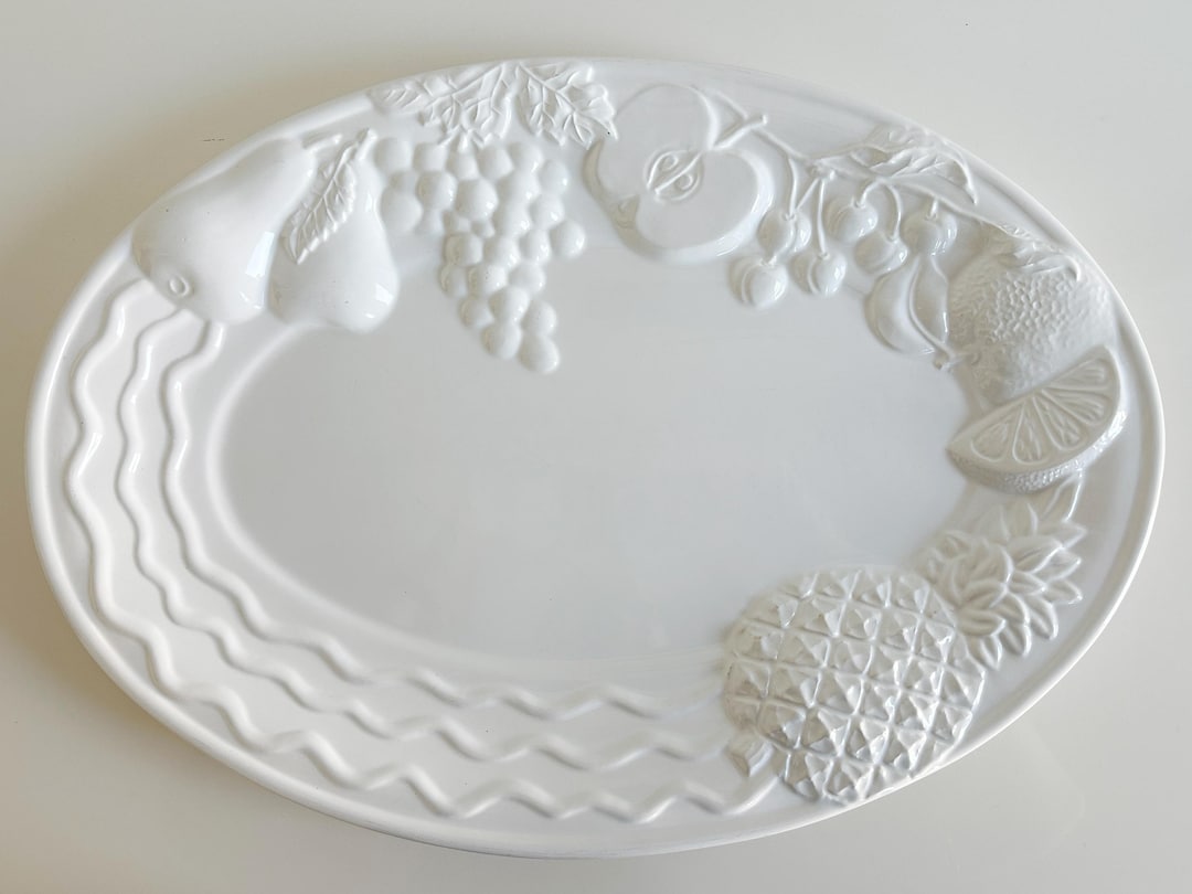 Fruit Themed White Oval Serving Platter A Santos Portugal Vintage