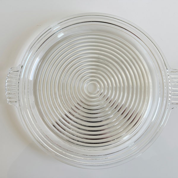 Anchor Hocking Manhattan Clear Glass 15" Round Large Relish Tray & Divided Relish Tray Art Deco Vintage USA 1930s