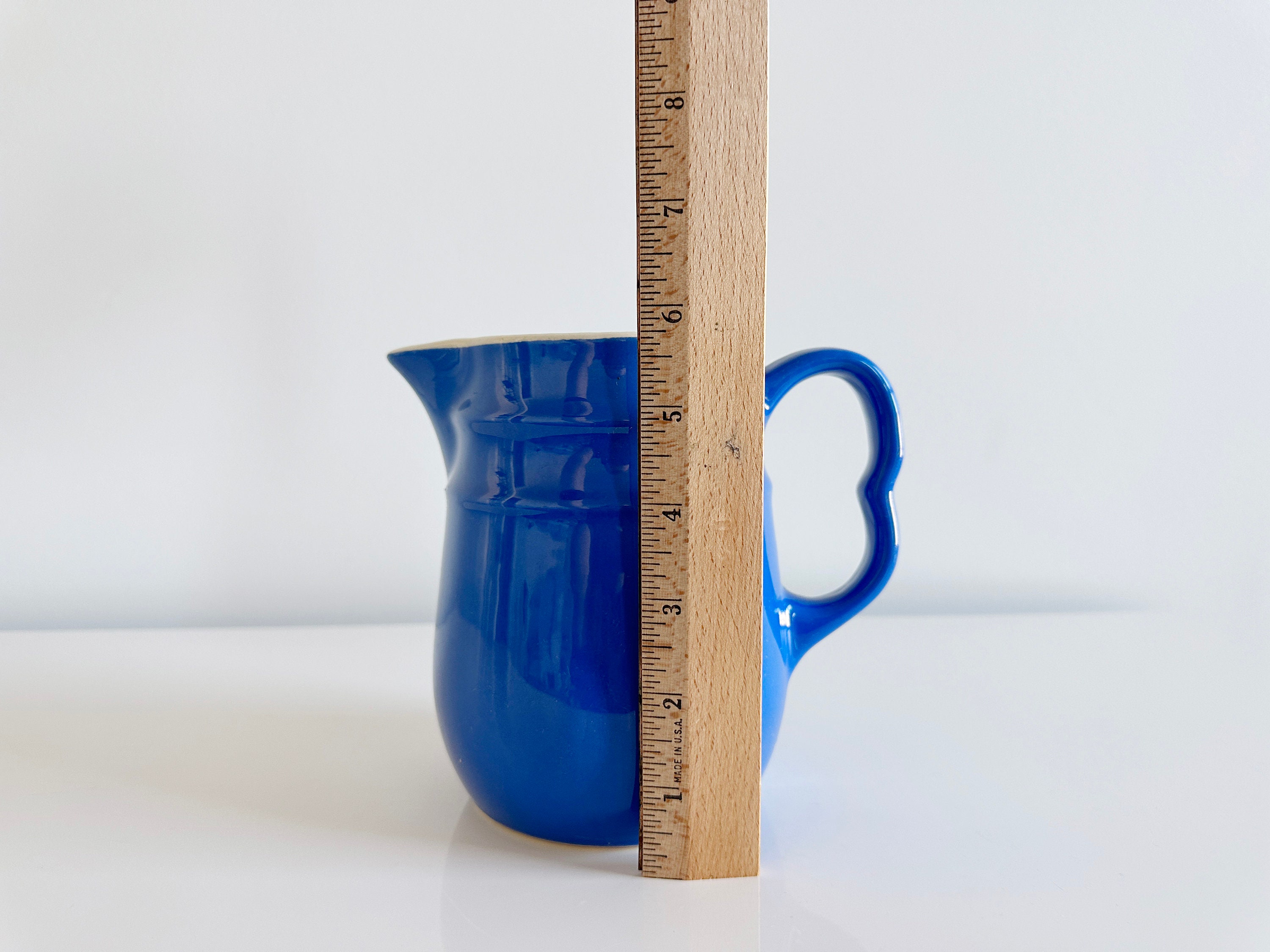 Blue Ceramic Pitcher Carafe Jug by Oxford Stoneware USA Pottery
