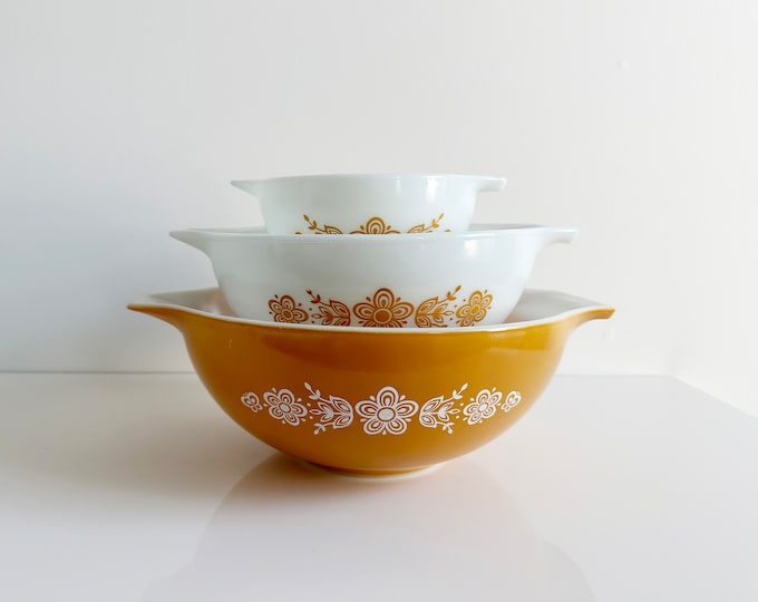 Pyrex Golden Butterfly Cinderella Nesting Bowls 441 USA Vintage 1972 - Etsy