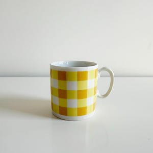 Yellow Gingham Stoneware Mug Vintage