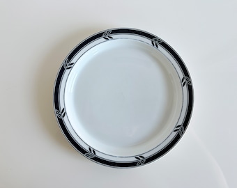 Dansk Bistro DAN125 White Blue Leaves Salad Plate & Low Rim Soup Bowl Thailand Vintage 1990s