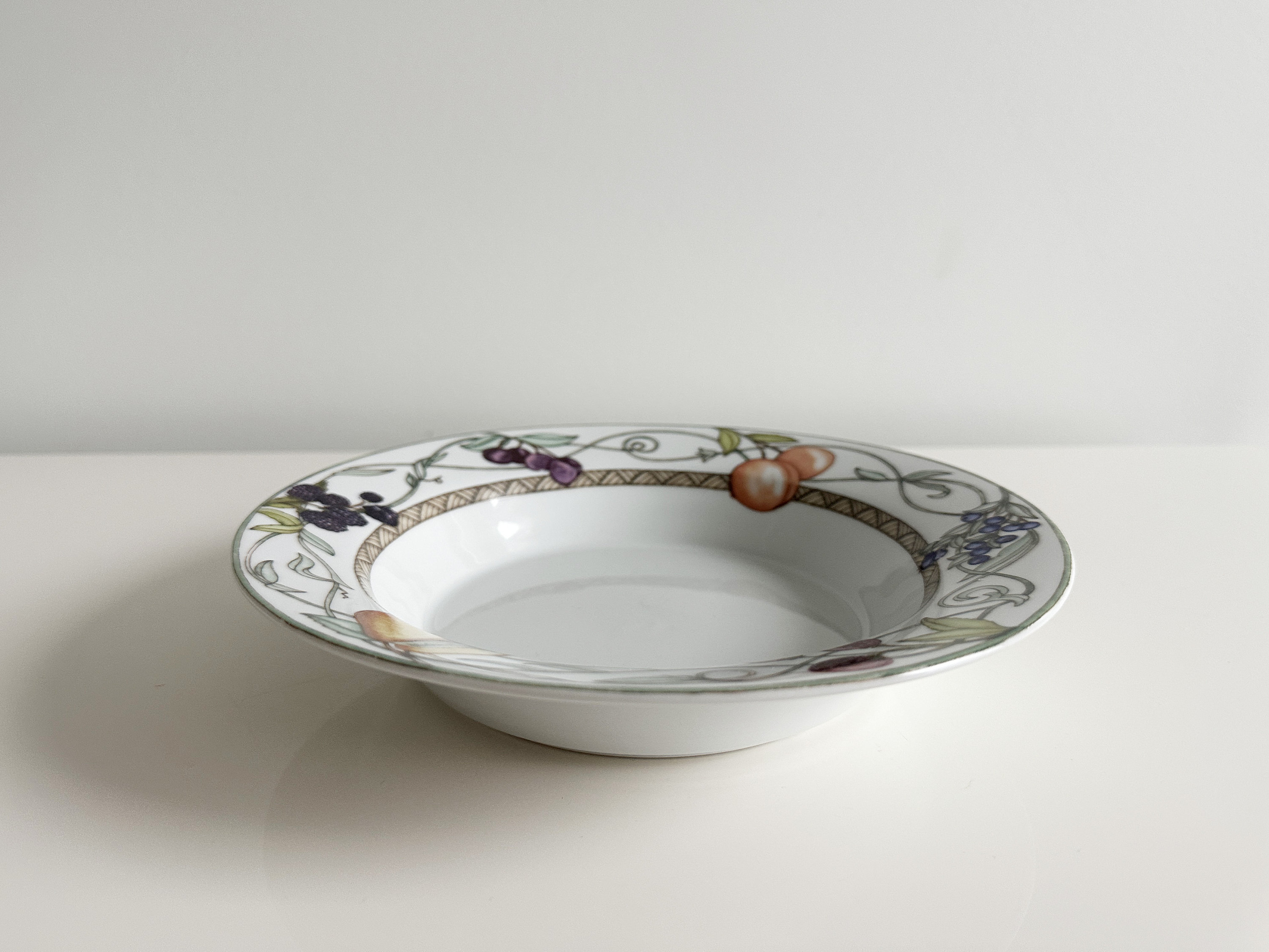 Umbrian Fruit Dinnerware Dinner Plates & Low Soup Bowls, Mugs by Dansk