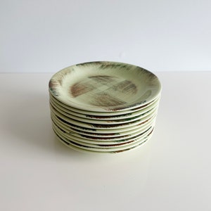 Vintage Vernonware Raffia Bread Plates - Pale Green Plaid, Set of 12