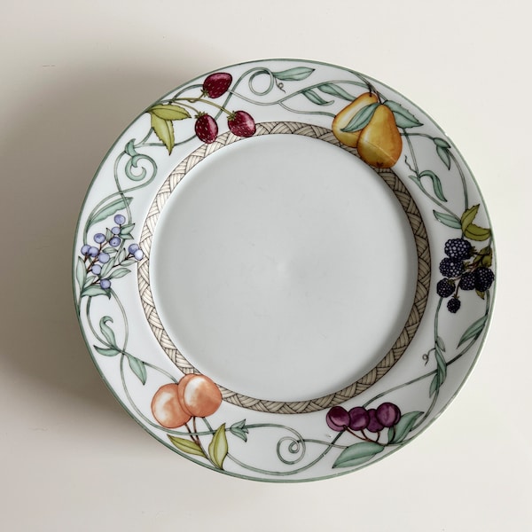 Umbrian Fruit Dinnerware Dinner Plates & Low Soup Bowls, Mugs by Dansk Portugal Vintage 1990s