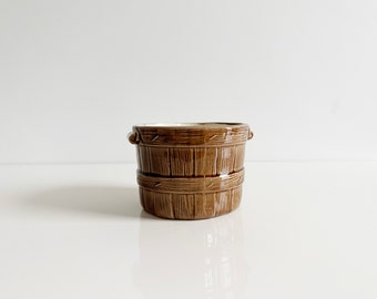 Small Bucket  / Bushel Shaped Ceramic Planter Farmhouse Style