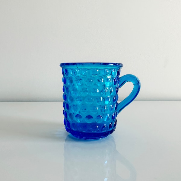 Hobnail Laser Blue Turquoise Glass Mug Vintage USA 1960s