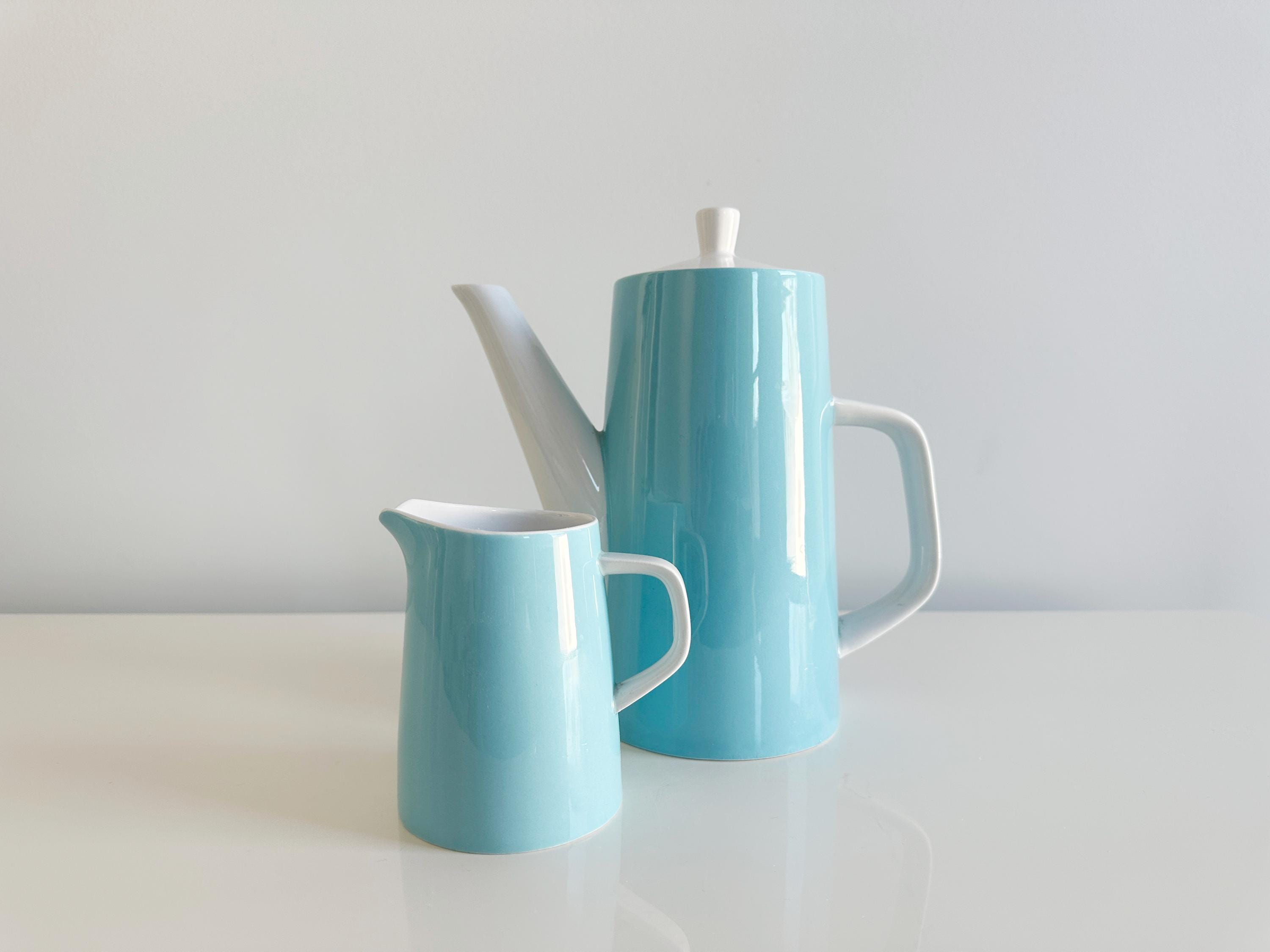 Mikasa Cera-stone Turquoise Blue Lot: Coffee Pot & Creamer