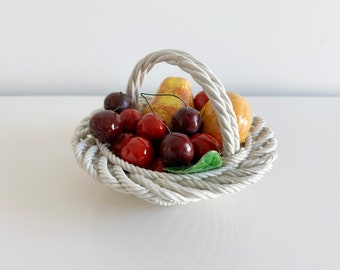 Capodimonte Style Ceramic Fruit Basket Cherries Pear Orange Italy Vintage 1970s