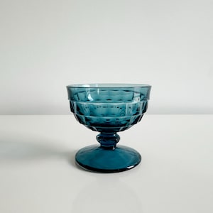 Colony Whitehall Cubist Riviera Blue Pedestal Champagne Sherbet Glass Indiana Glass Vintage USA 1960s