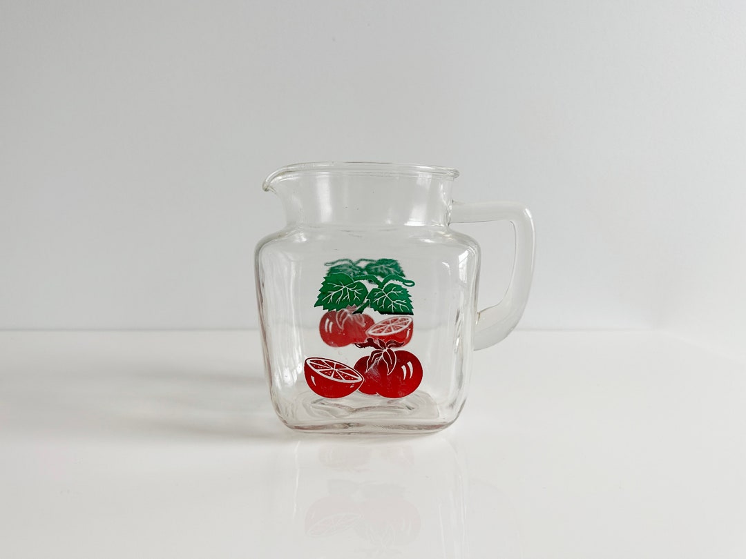 Vintage Juice Pitcher With Retro Tomato Print Federal Glass Etsy