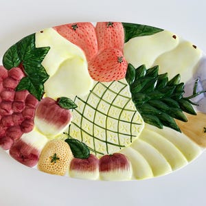 Colorful Fruit Themed Oval Serving Platter China Vintage