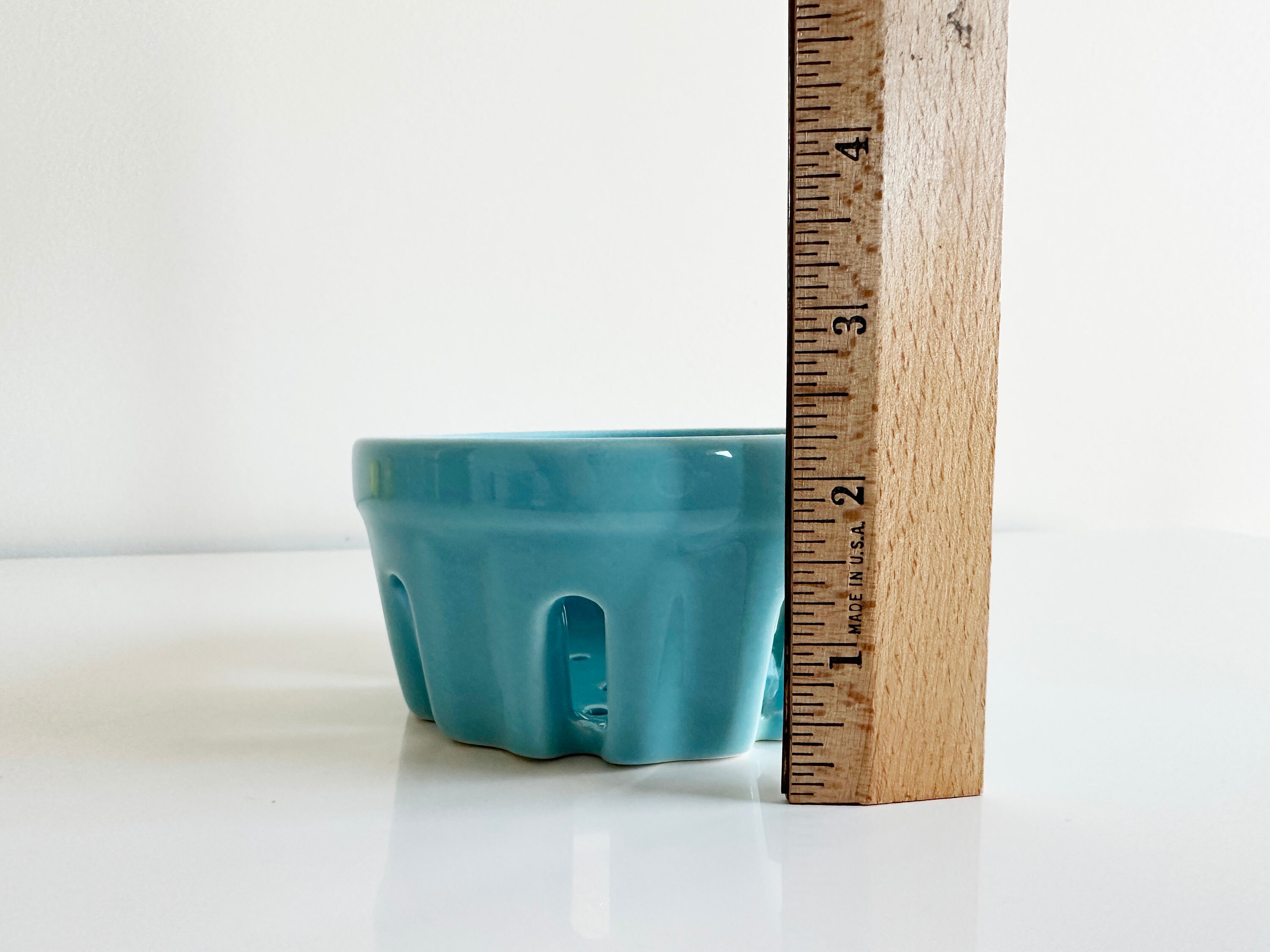 Round Ceramic Decorative Berry Basket Turquoise Blue by Ashland Vintage