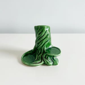Vintage Arcadia Ceramics Tree Trunk Vase: Green Figurine Sitter 1940s-50s