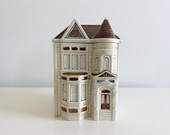 Vintage Otagiri Victorian House Large Ceramic Canister with Lid Japan 1990s