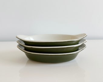Hall Stoneware Green & Red Au Gratin Oval Dishes Restaurantware Dinnerware #521 #527 USA Vintage 1980s