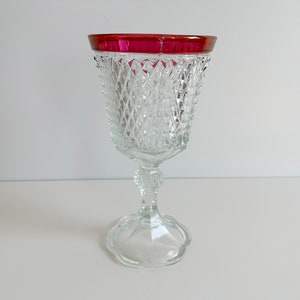 Vintage Indiana Glass Diamond Point Ruby Red Urn Vase - 1940s