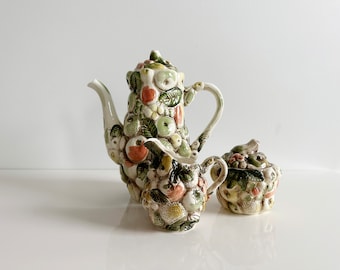 Fruits of Italy Lefton Tea & Coffee Set Sugar Creamer Pitcher Vintage Japan 1970s