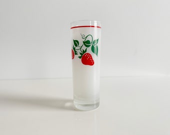 Strawberry Frosted Drinking Glass Tumbler France Vintage 1980s