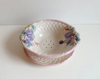 Fruit & Berry Washing Porcelain Bowl and Plate Monicando France Vintage