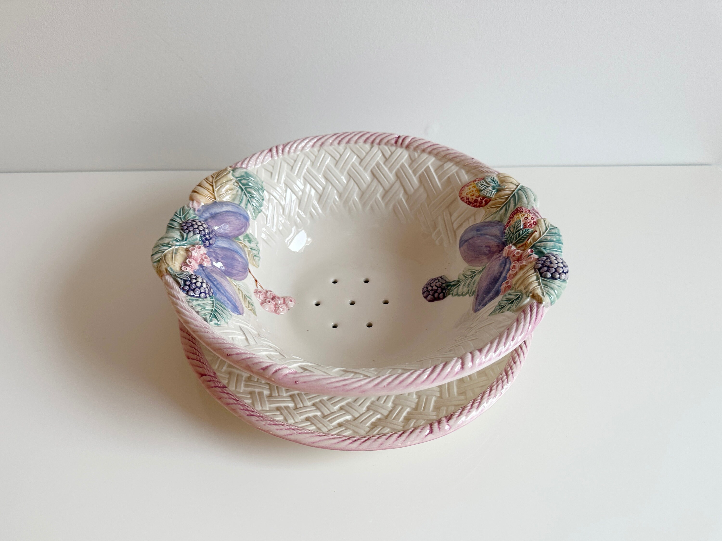 Fruit & Berry Washing Porseleinen Kom en Bord Monicando Frankrijk Vintage