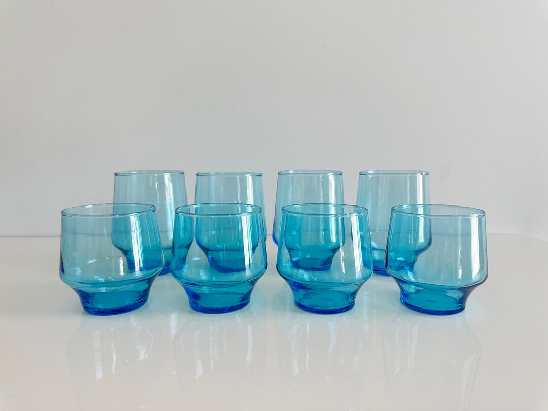 Set of 8 Laser Blue Drinking Glasses by USA Vintage 1970s Etsy