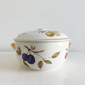 Vintage Evesham Gold Royal Worcester Serving Vessels: Covered Casserole, Handled Bean Pot England