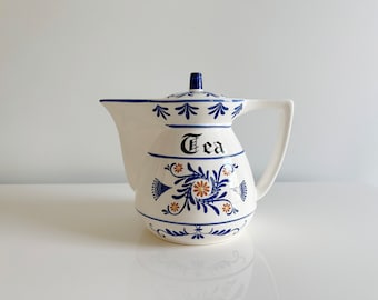 Heritage Blue & White Tea Ceramic Pitcher Royal Sealy Teapot Japan Vintage 1950s