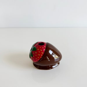 Chocolate Covered Strawberry Shaped Ceramic Bud Vase Toothpick Holder Vintage