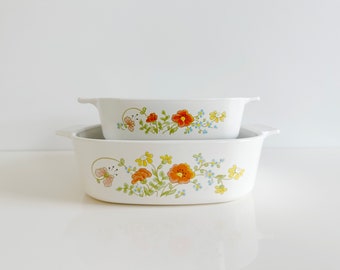 Wildflower Corelle Corningware Square Casseroles Cookware by Corning USA Vintage 1970s