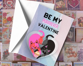 Cat Valentine's Day Card, Purrrever Valentine, Couples Card (Digital Download)