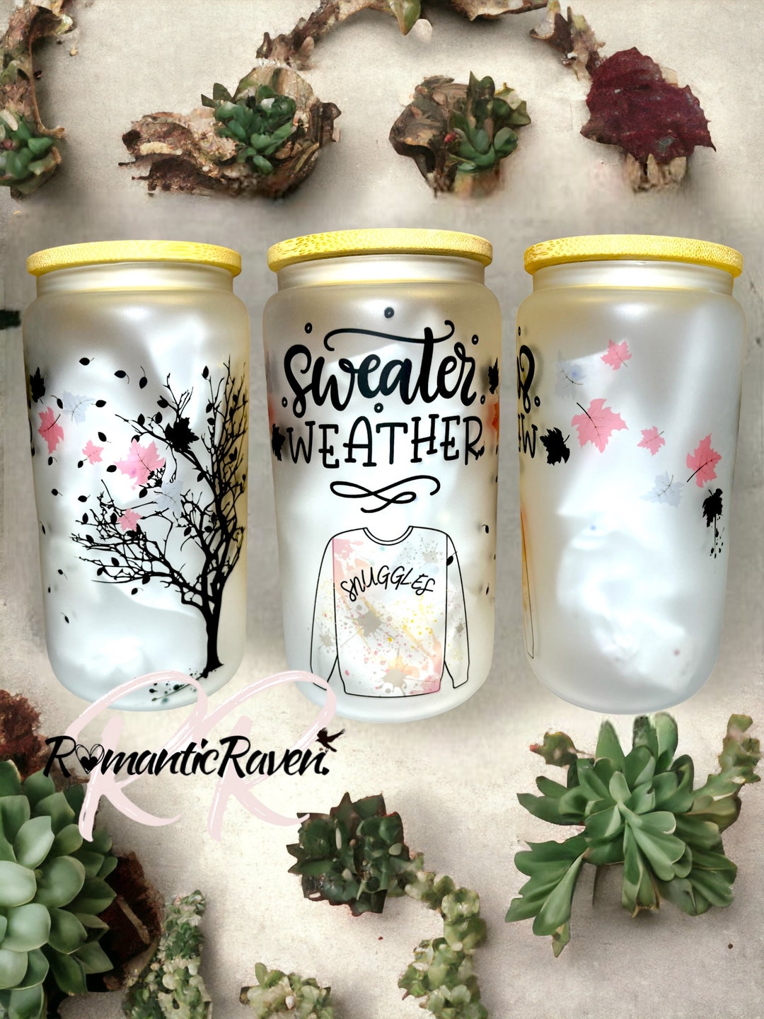 16oz Glass Can, Fall Cup, Cozy Cup, Frosted Glass Cup, Winter Cup