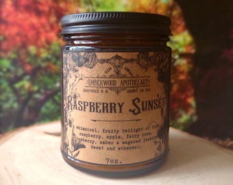 Raspberry Sunset Rustic Wood Wick Coconut-Soy Candle with nontoxic fragrance oils