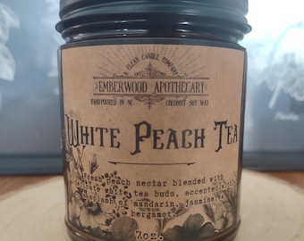 White Peach Tea Crackling Wood Wick Coconut Soy Wax Candle with Nontoxic Fragrance Oils