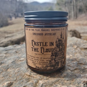 Castle in the Clouds Rustic Wood or Cotton Wick Coconut Soy Wax Jar Candle image 1