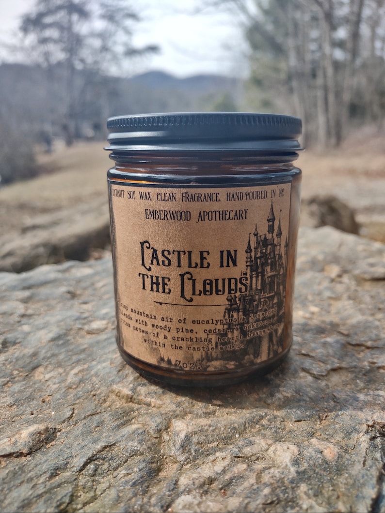 Castle in the Clouds Rustic Wood or Cotton Wick Coconut Soy Wax Jar Candle image 1