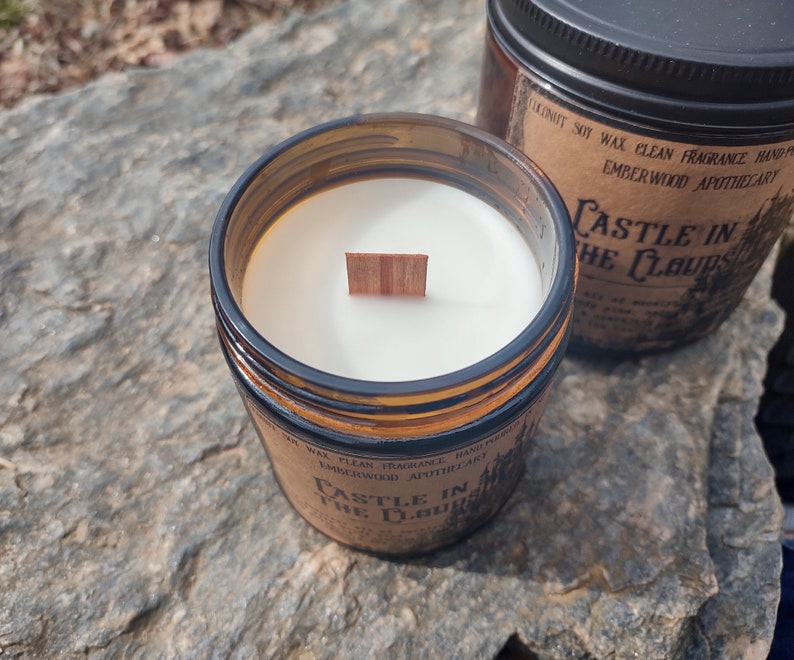 Castle in the Clouds Rustic Wood or Cotton Wick Coconut Soy Wax Jar Candle image 3
