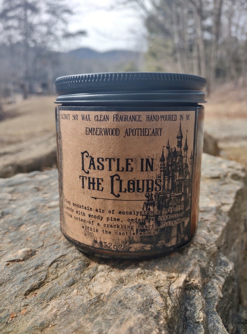 Castle in the Clouds Rustic Wood or Cotton Wick Coconut Soy Wax Jar Candle image 2