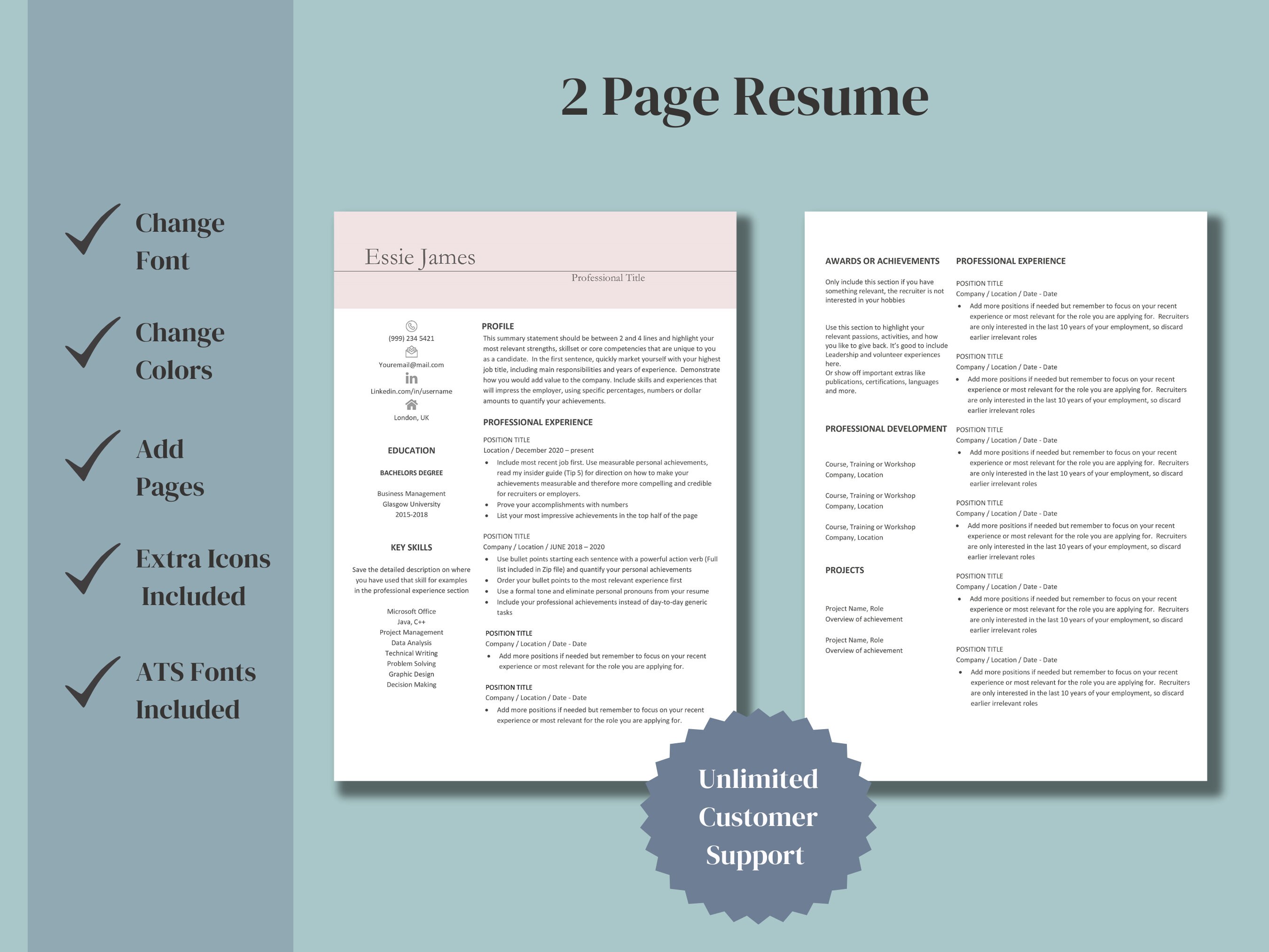 Teacher Resume Template Word Resume Template Modern Teaching - Etsy