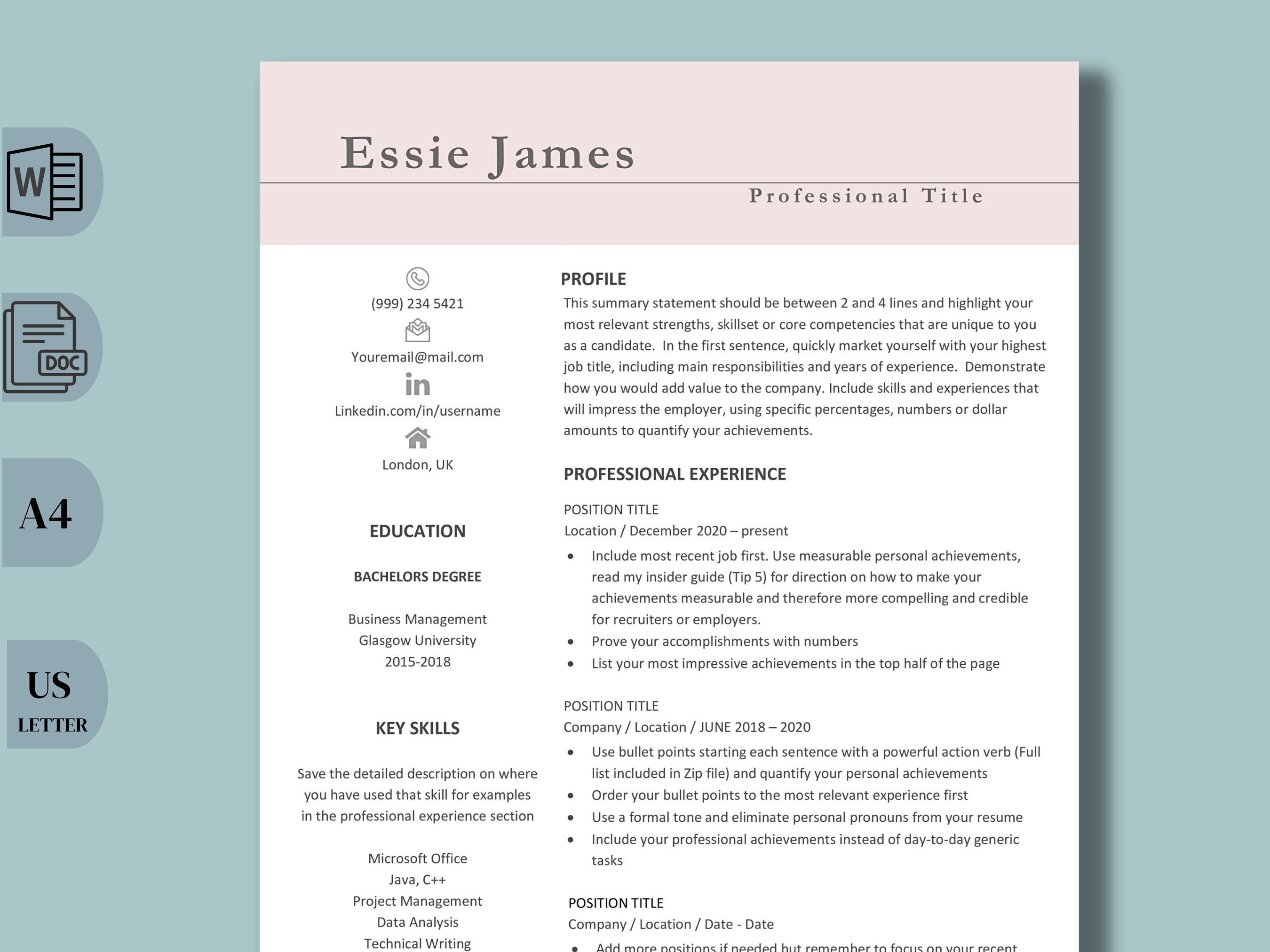 Teacher Resume Template Word Resume Template Modern Teaching - Etsy