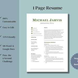 Simple Modern Resume Template Google Docs Job Application and - Etsy