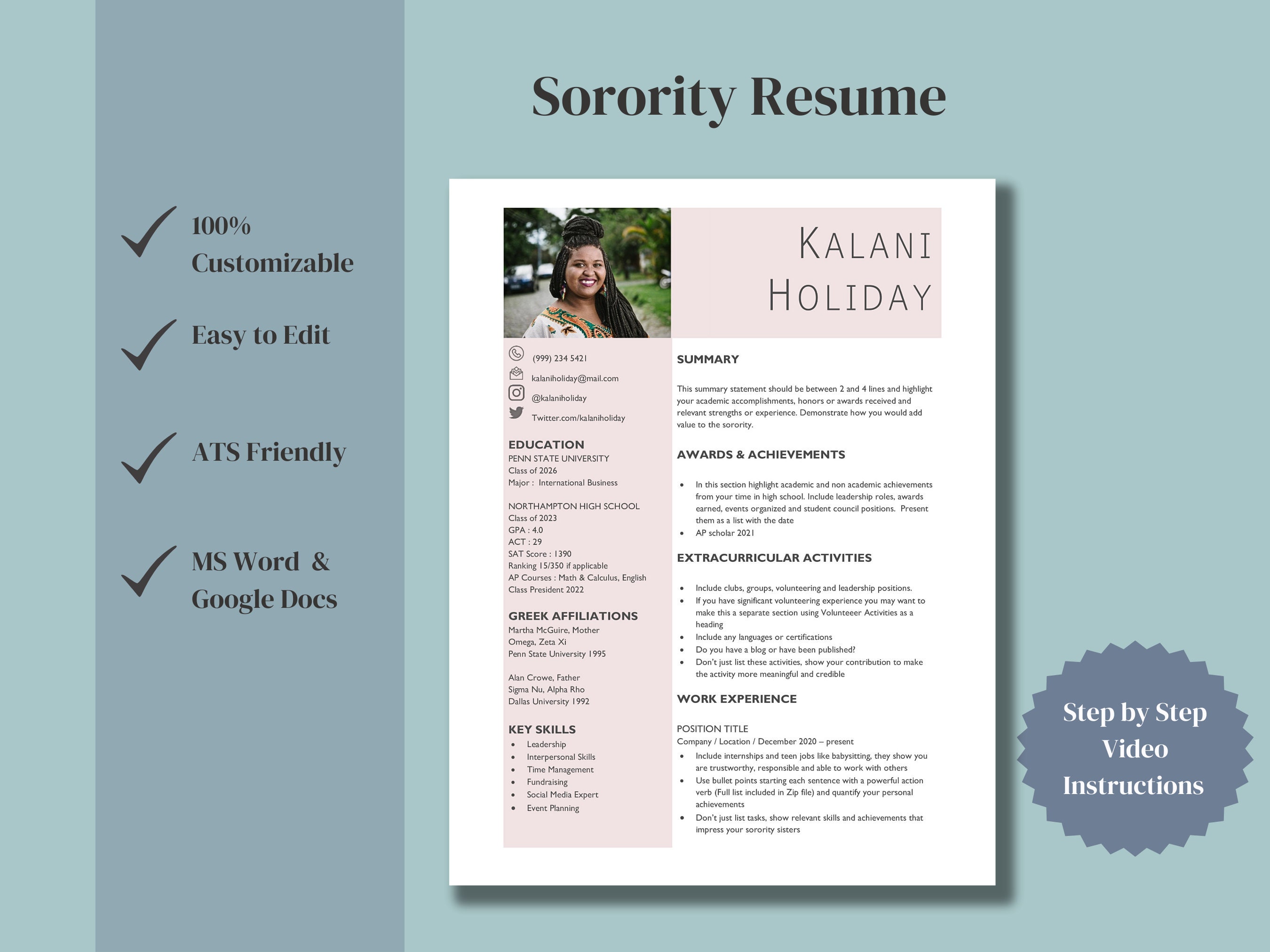 Modern Sorority Resume Template Word Sorority Resume Packet Google Modern Sorority Resume Template Word Sorority Resume Packet Google