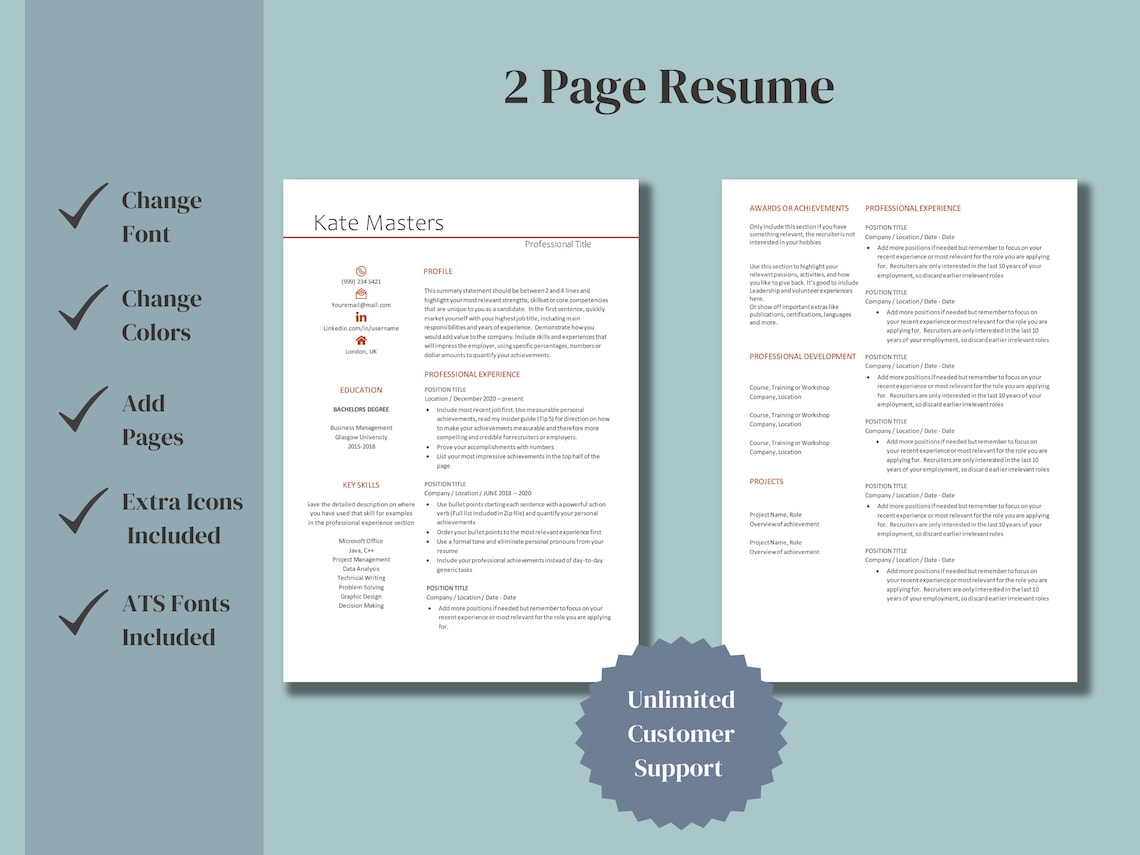 Minimalist Resume Template Job Application Simple Clean CV Word