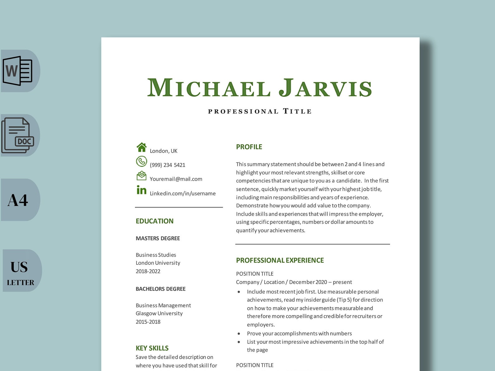 Simple Modern Resume Template Google Docs Job Application and - Etsy