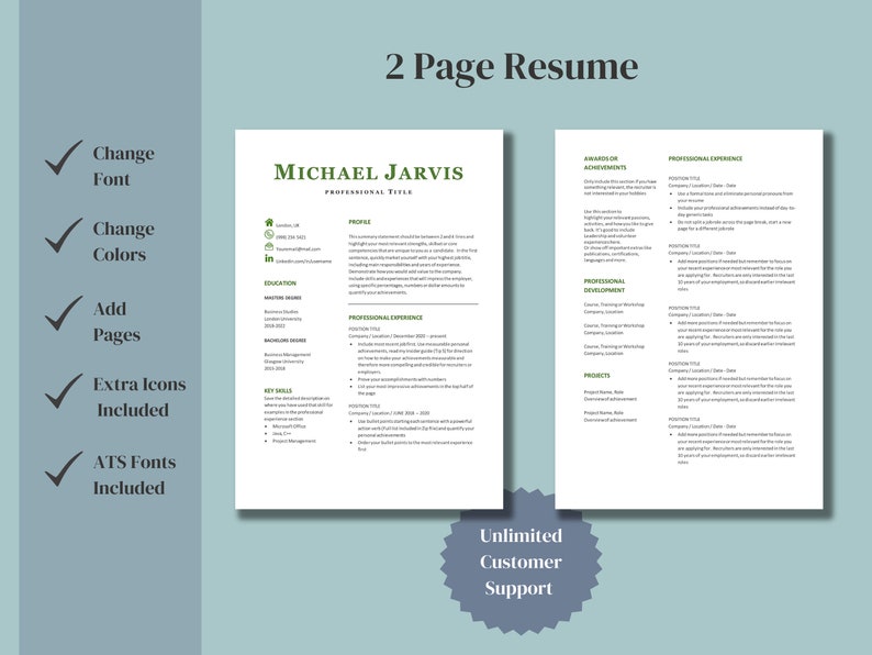 Simple Modern Resume Template Google Docs Job Application and Etsy