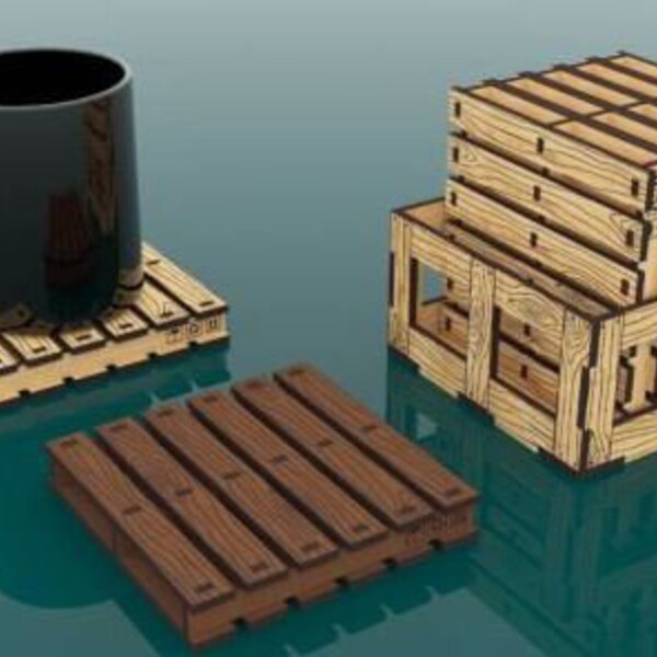 Coaster Pallet with Box Svg files, vector files for wood laser cutting